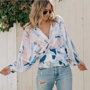 Lovestitch Summer Wrap Blouse Long Sleeve Relaxed Fit Lightweight Rayon